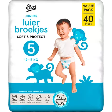 Etos Luierbroekjes Junior Maat 5 12-17 kg Value Pack 40 stuks