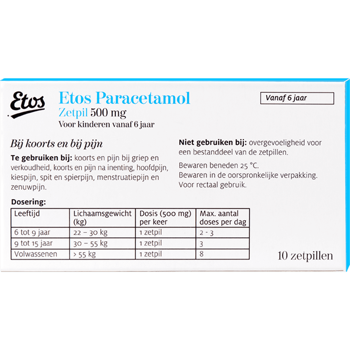 Etos Paracetamol Zetpil 500 mg 10 stuks 10 EA Etos