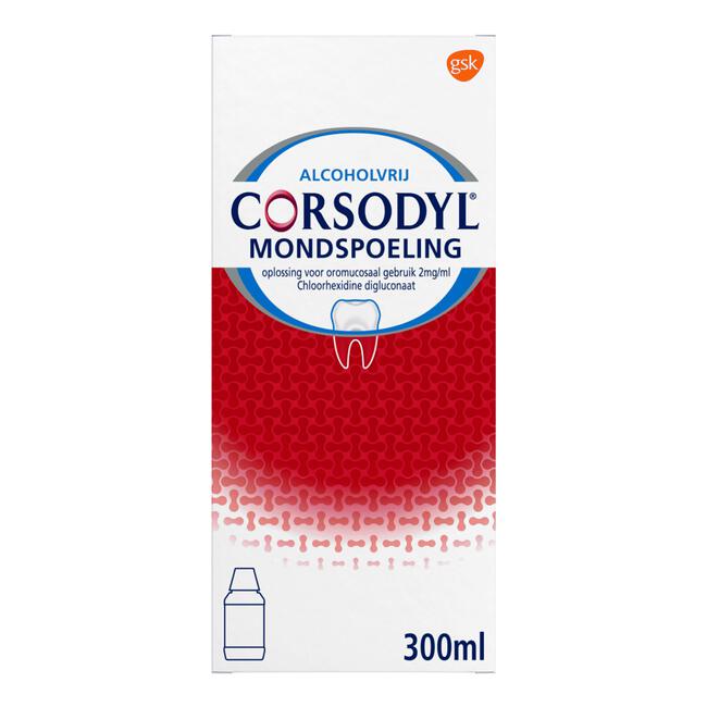 Product Hoes mechanisme Corsodyl Mondspoeling voor Kortdurende Toepassing bij Tandvleesontsteking  300 ML 300 ML | Etos