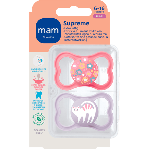 MAM Supreme Fopspenen 6-16 Maanden Roze 2 stuks