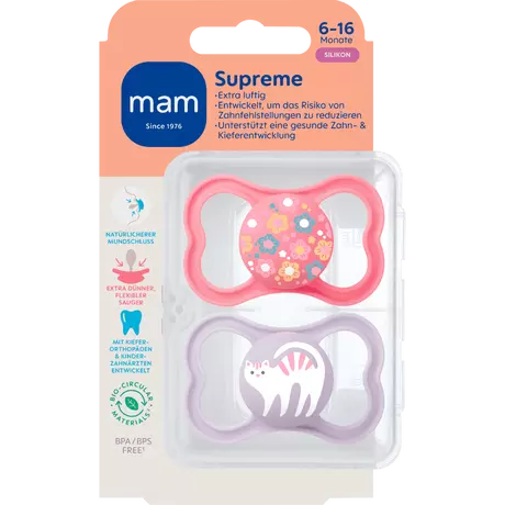MAM Supreme Fopspenen 6-16 Maanden Roze 2 stuks