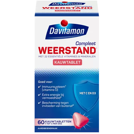 Davitamon Compleet Weerstand Vitamine C & D3 Aardbei Kauwtabletten 60 stuks