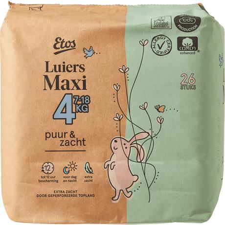 Etos Puur & Zacht Luiers Maxi Maat 4 7-18 kg 26 stuks