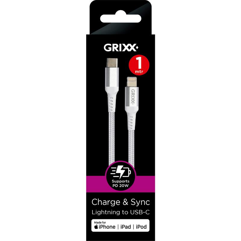 Grixx Lightning to USB-C 1M Wit