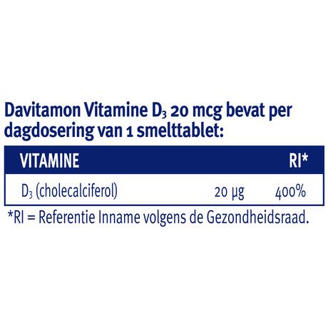 Davitamon Vitamine D3 20 MCG Smelttabletten 60+15 stuks