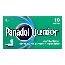 Panadol Junior Zetpillen 250 mg (Paracetamol) voor Kinderen van 1 tot 6 jaar 10 stuks