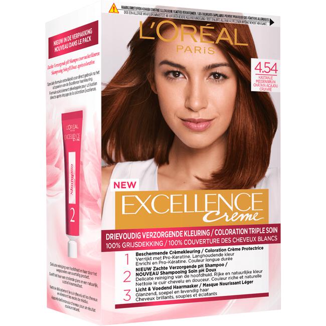 L'Oréal Paris Excellence Crème Verzorgende Crèmekleuring 4.54 Kastanje Middenbruin