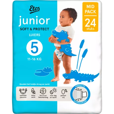 Etos Luiers Junior Maat 5 11-16 kg Mid Pack 24 stuks