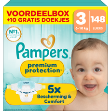 Pampers Premium Protection Voordeelbox Luiers Maat 3 6-10 KG 148 stuks + 10 Pack Billendoekjes