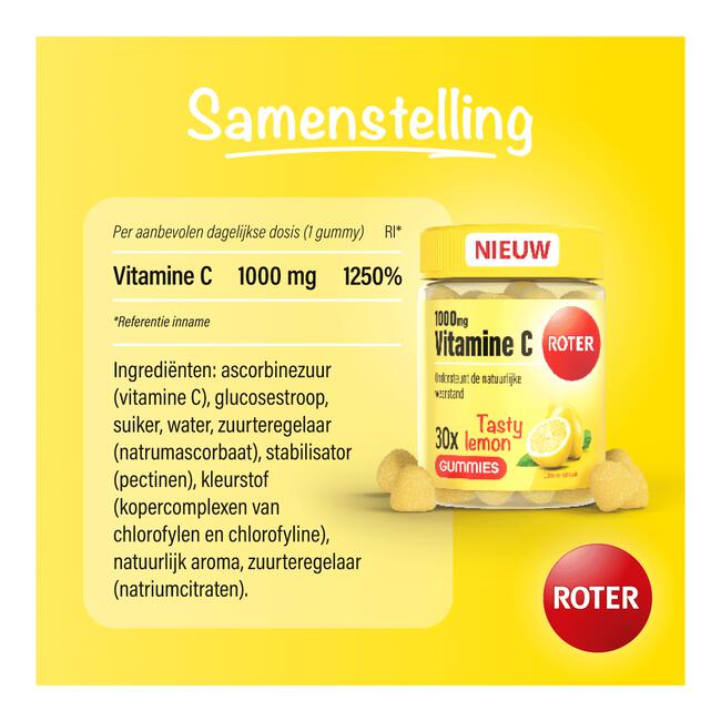 Roter 1000mg Vitamine C Gummy Tasty Lemon 30 stuks