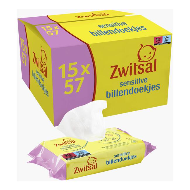 Taille steno bedenken Zwitsal Sensitive Billendoekjes Voordeelverpakking 15 x 57 Billendoekjes  855 EA | Etos