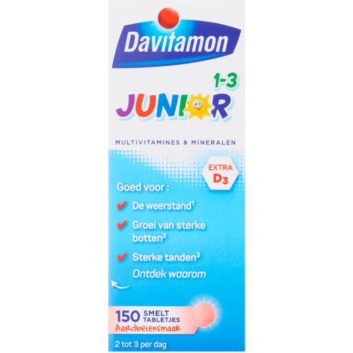 Davitamon Junior 1-3 Smelttabletjes Aardbei 150 stuks