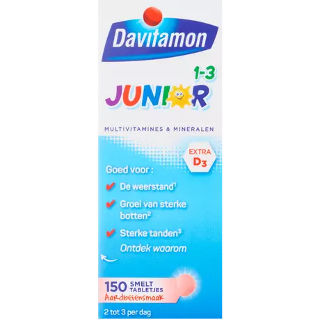 Davitamon Junior 1-3 Smelttabletjes Aardbei 150 stuks