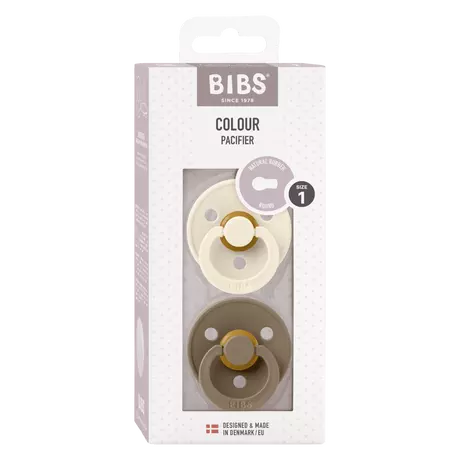 BIBS Colour Fopspeen Rond Latex Maat 1 Ivory/Dark Oak 2 stuks