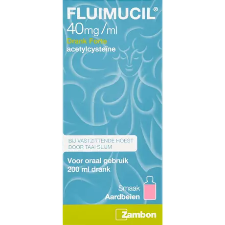 Fluimucil 20 MG/ML Forte Hoestdrank Aardbeismaak 200 ML
