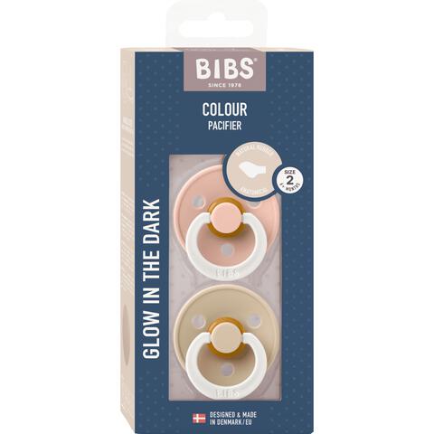 BIBS Anatomische Glow in the Dark Fopspeen 2 Pack Natuurlijk Rubber Sage/Rubber Maat 2