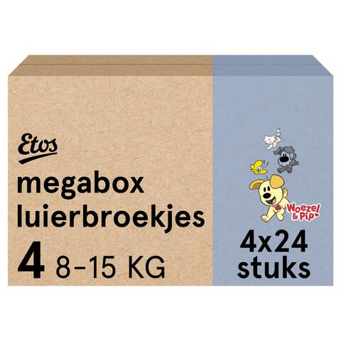 Etos Woezel & Pip Luierbroekjes Maxi Maat 4 8-15 kg Megabox 4x24 stuks