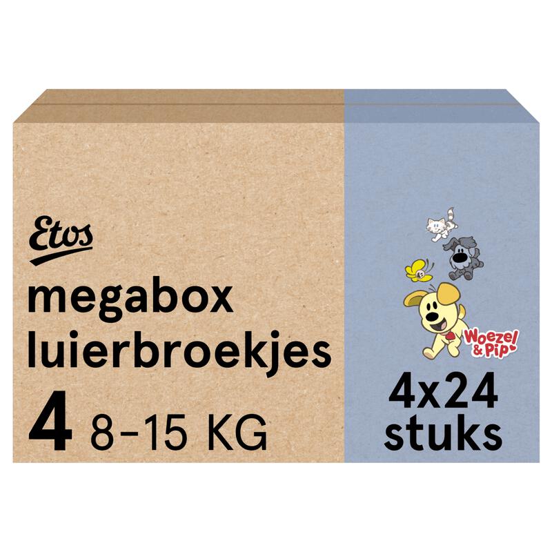 Etos Woezel & Pip Luierbroekjes Maxi Maat 4 8-15 kg Megabox 96 stuks