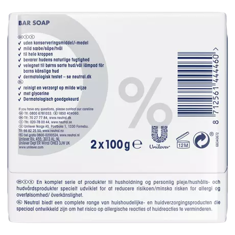 Neutral 0% Parfumvrij Blokzeep 2x100 gram