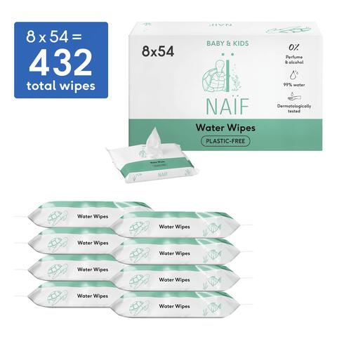 Naïf Plasticvrije Water Billendoekjes 8x54 stuks