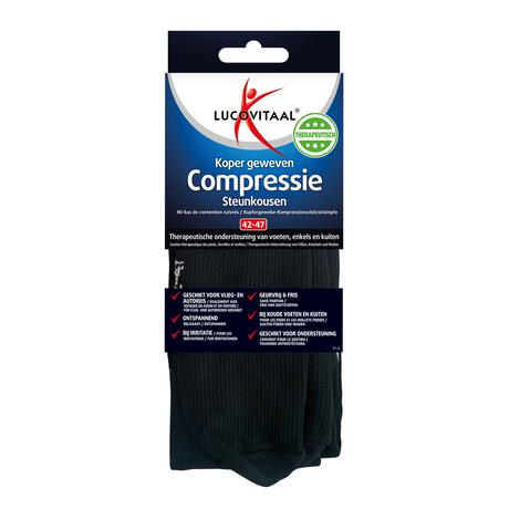 Lucovitaal Koper Geweven Compressie Steun Kousen Zwart 42-47 1 Paar