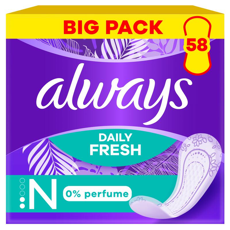 Always Inlegkruisjes Daily Fresh 0% Perfume Normal Big Pack 58 stuks