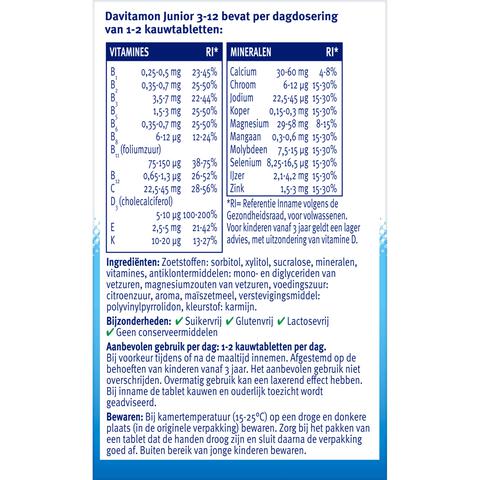 Davitamon Junior 3+ Multivitamine Kinderen Frambozensmaak 120 Kauwvitamines