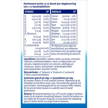 Davitamon Junior 3+ Kauwvitamines Kinderen Framboos 120 stuks