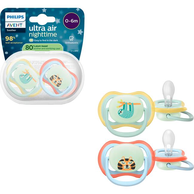 Philips Avent Ultra Air Night – Glow-in-the-dark fopspeen (0-6 mnd) – 2 stuks - SCF376/25