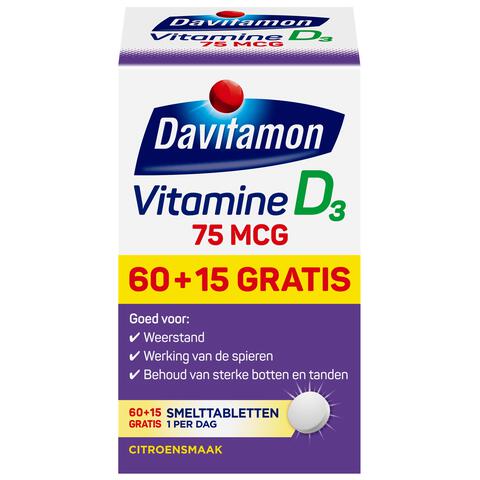 Davitamon Vitamine D3 75 MCG Smelttabletten 60+15 stuks