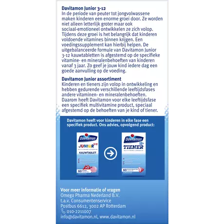 Davitamon Junior 3+ Kauwvitamines Framboos 60 stuks