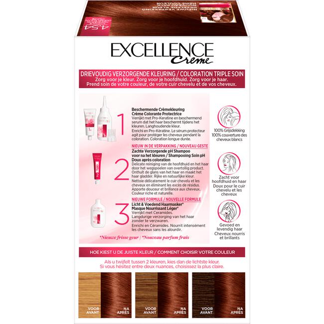 L'Oréal Paris Excellence Crème Verzorgende Crèmekleuring 4.54 Kastanje Middenbruin
