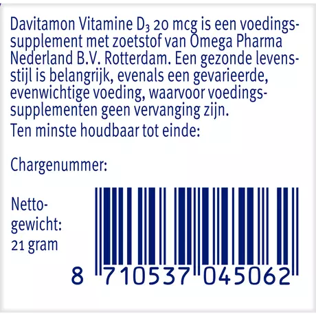 Davitamon Vitamine D3 20 MCG Voordeelverpakking Smelttabletten 150 stuks