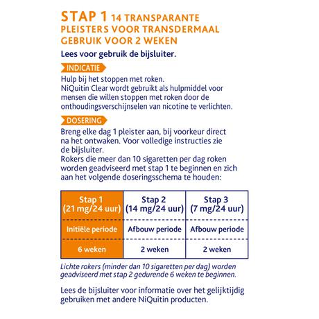 NiQuitin Clear 21 mg Transparante Nicotinepleisters Stap 14 stuks