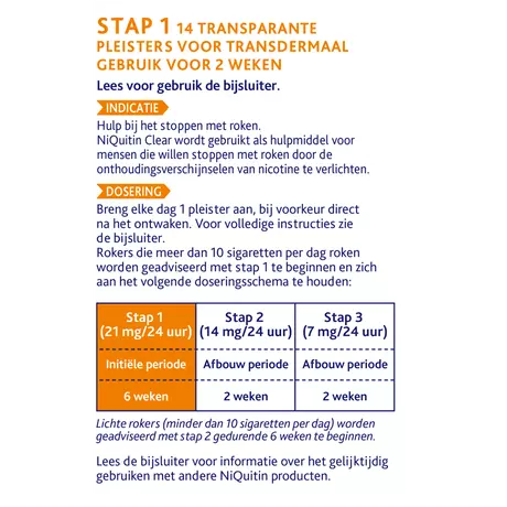 NiQuitin Clear 21 MG Transparante Nicotinepleisters Stap 1 14 stuks