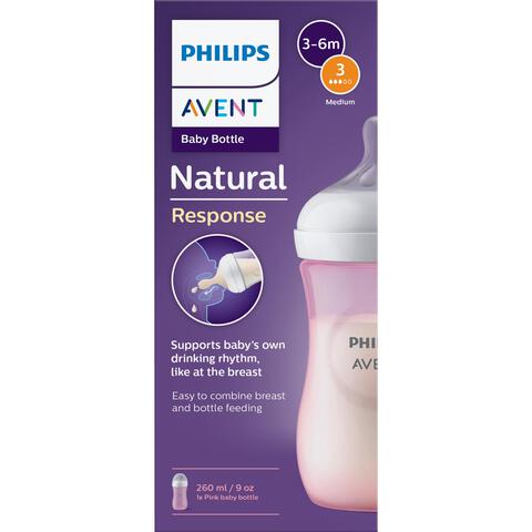 Philips Avent Natural Response Babyfles 3M+ Roze SCY903/11 260 ML