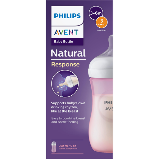Philips Avent Natural Response Babyfles 3M+ Roze SCY903/11 260 ML