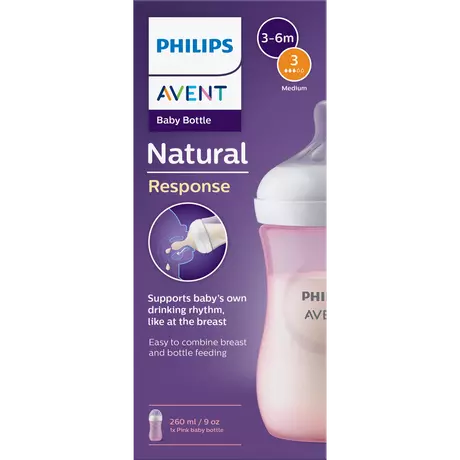 Philips Avent Natural Response Babyfles 3M+ Roze SCY903/11 260 ML