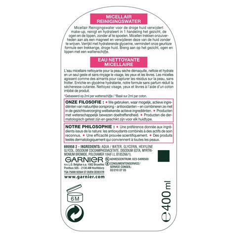 Garnier SkinActive Micellair Reinigingswater Droge Huid 400 ML