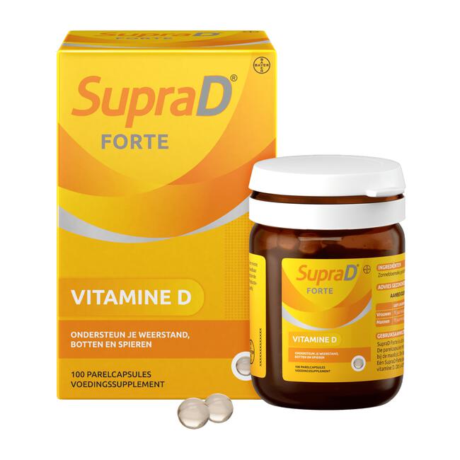 Supra D Forte, vitamine d voor sterke botten en spieren 100 parelcapsules