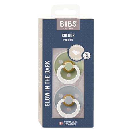 BIBS Anatomische Glow in the dark Fopspeen Two Pack Natuurlijk Rubber Sage/Cloud Maat 2