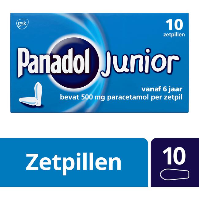 Panadol Junior Zetpillen 500 mg Paracetemol voor Kinderen vanaf 6 jaar