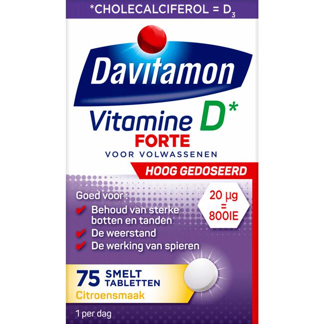 Davitamon Vitamine D3 Smelttabletten Citroensmaak 75 EA |