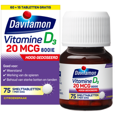 Davitamon Vitamine D3 20 mcg Smelttabletten 60+15 stuks