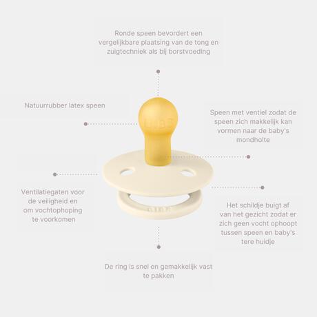 BIBS Colour Fopspeen Rond Latex Maat 2 Ivory/Sand/Vanilla/Dark 4 stuks