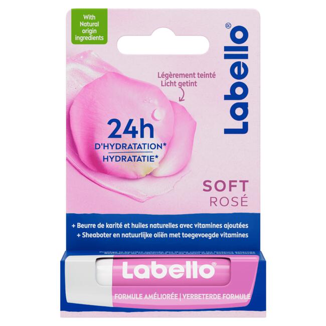 Labello Soft Rose Lippenbalsem 24u Hydratatie Zachtroze