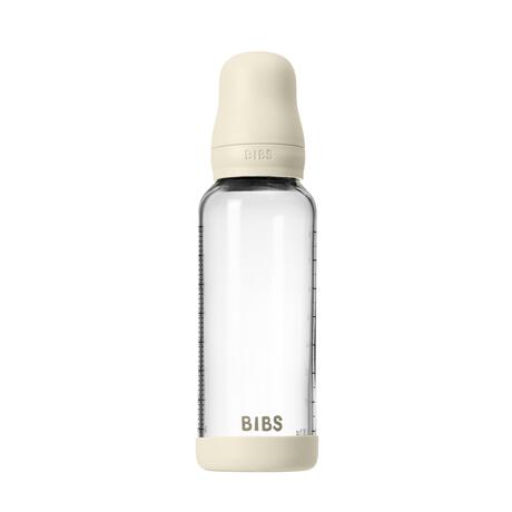 BIBS Glass Baby Bottle Round Silicone Medium Flow Ivory 240 ML