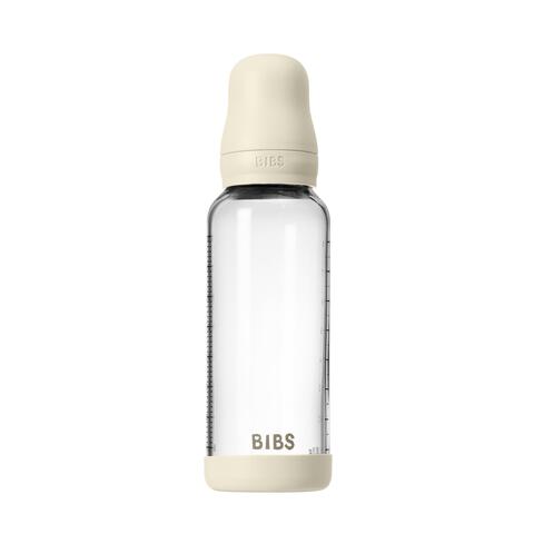 BIBS Glass Baby Bottle Round Silicone Medium Flow Ivory 240 ML