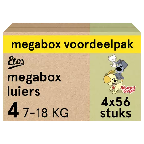 Etos Woezel & Pip Luiers Maxi Maat 4 7-18 kg Megabox 224  stuks