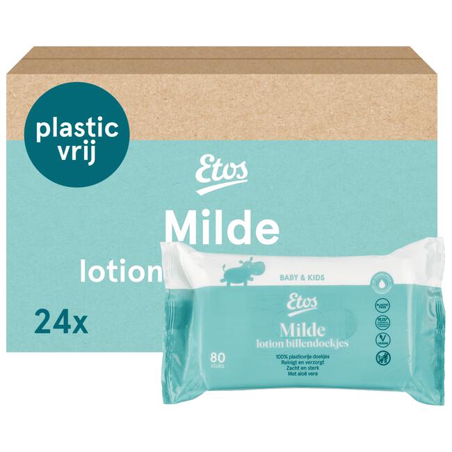 Etos Baby Lotion Billendoekjes Mild Plasticvrij Megabox 24x80 stuks
